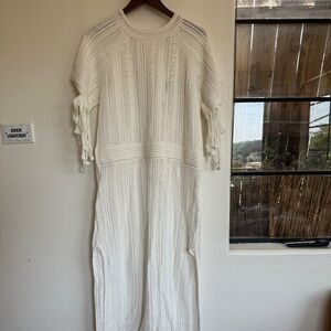 Jonathan Simkhai White cotton crochet knit dress w/fringed hem size XL